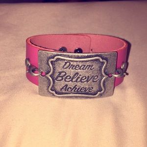 Leather Dream, Believe, Achieve Cuff Bracelet